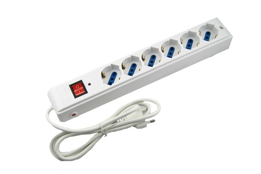 [CT2007B] PRESA MULTIPLA CONTAKT 7 BIPRESE + SCHUKO + INTERRUTTORE CON PROTEZIONE DI TENSIONE + CAVO 1,5 MT SPINA 16A MAX 3500W BIANCO