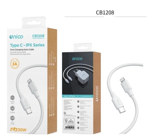 [CB1208B] CAVO UNICO BIANCO DA USB-C A LIGHTING CARICA SMART RAPIDA 3Ah 100CM 