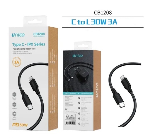 [CB1208N] CAVO UNICO DA USB-C A LIGHTING CARICA SMART RAPIDA 3AH 100CM NERO