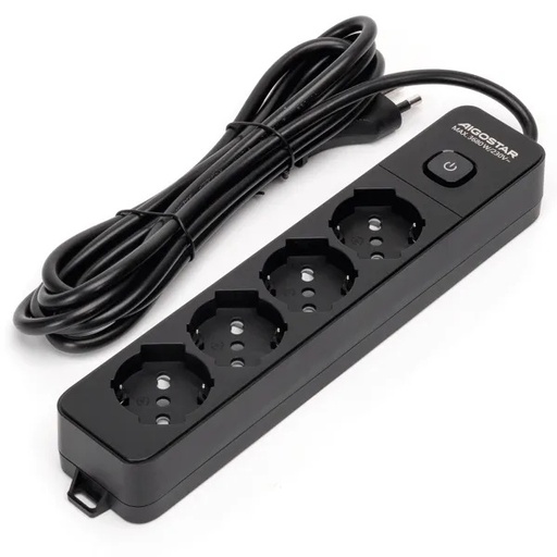 [CT20104N] PRESA MULTIPLA CONTAKT 4 BIPRESE + SCHUKO + INTERRUTTORE + CAVO 3 MT. MAX3500W SPINA16A NERO 