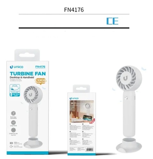 [FN4176] VENTILATORE UNICO RICARICABILE PORTATILE - TURBO - CON BASE DI APPOGGIO  