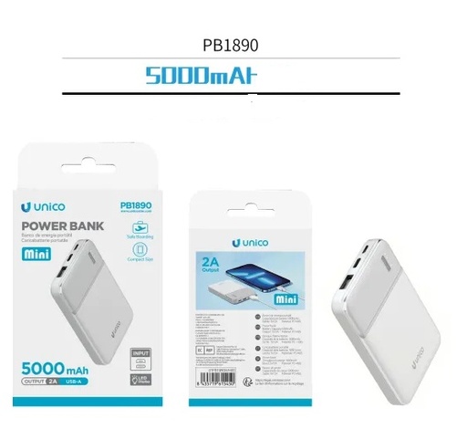 [PB1890] CARICATORE UNICO POWERBANK  CON 2 USB-A DI RICARICA 5000MAH 10W 