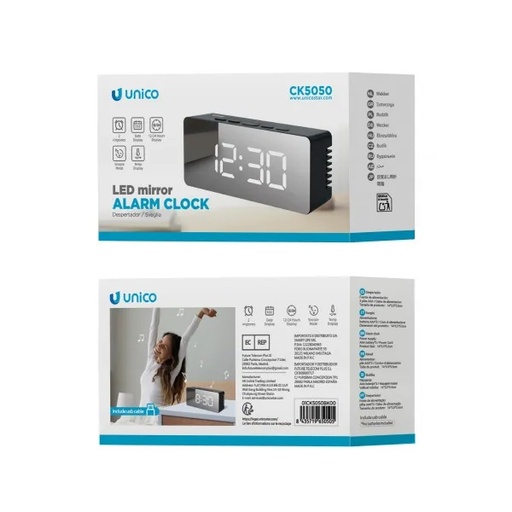 [CK5050N] SVEGLIA DIGITALE UNICO A SPECCHIO CON NUMERI GRANDI ALIMENTAZIONE CON CAVO USB-A O 3 AAA MINISTILO 