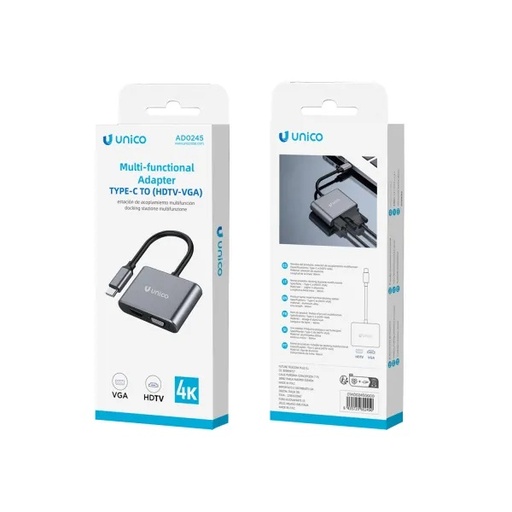 [AD0245] ADATTATORE UNICO DA SPINA USB-C A PRESA HDTV E PRESA VGA -CE-