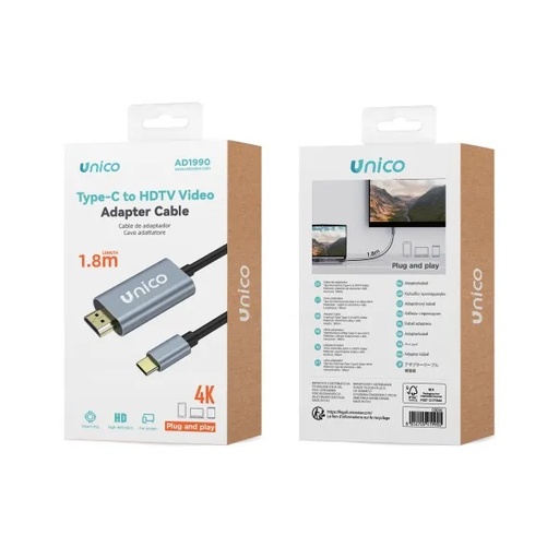 [AD1990] CAVO UNICO DA SPINA HDTV PER SCREEN MIRRORING 4K (schermata da un dispotivo mobile a tv ) A USB-C 