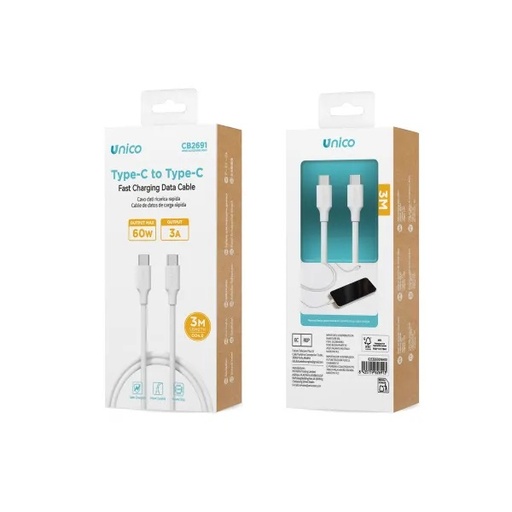 [CB2691B] CAVO UNICO CARICA RAPIDA DA USB-C A USB-C -3Ah - 60W 300CM 