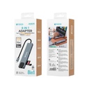 ADATTATORE UNICO 8IN1 DA SPINA USB-C A PRESE HDTV 4K , PD100W , USB-C , USB-A 2.0 , USB-A 3.0 , SD CARD , TF CARD , RJ45