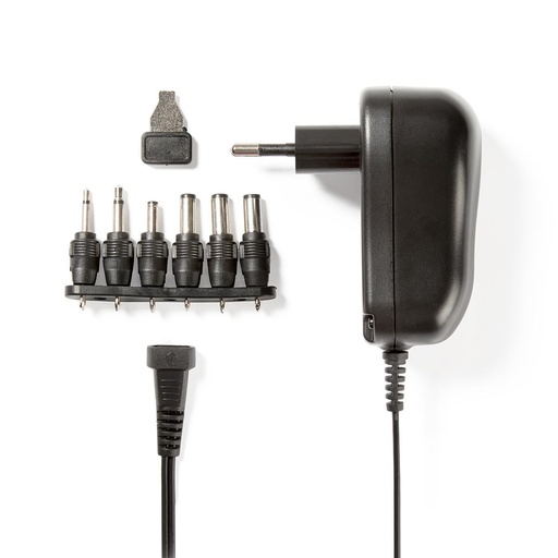 [ACPA001] ALIMENTATORE NEDIS AC UNIV.12V 3-12V DC 1.80 M 1000MAH 6 PLUG(S) NERO