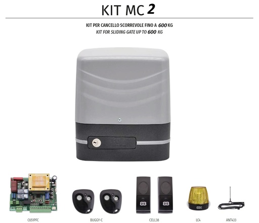[F03KMC200N] KIT MOTORI CANCELLO SCORR. NE MC2 230V CORSA MECC. 600KG.