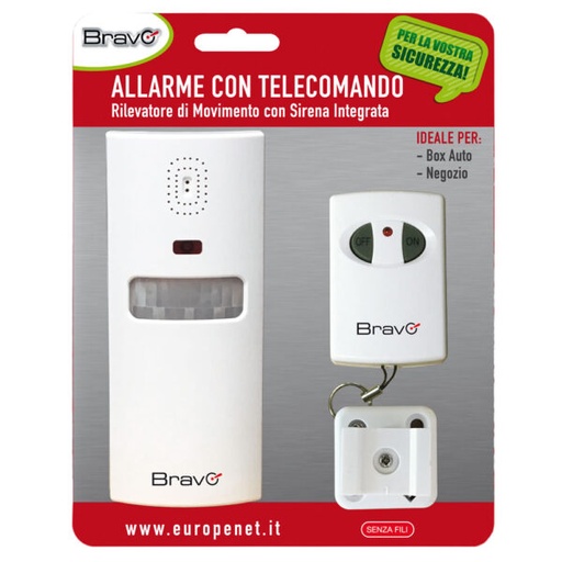 [BR92902964] ALLARME BRAVO CON SENSORE DI MOVIMENTO E SENSORE DI PRESENZA CON IN DOTAZIONE IL TELECOMANDO 