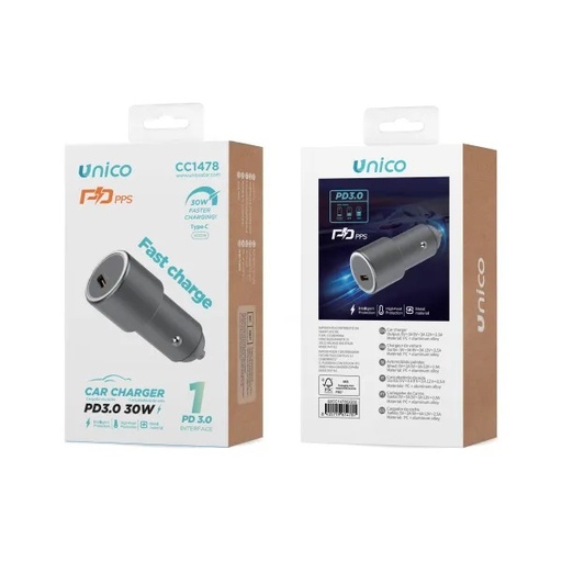 [CC1478] CARICATORE UNICO DA AUTO 12V CON USB-C POWER DELIVERY 30W CORPO IN MTALLO NERO 