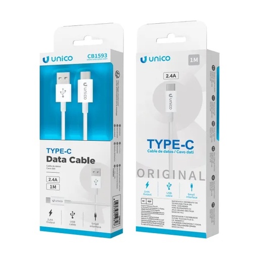 [CB1593B] CAVO UNICO DA USB-A A USB-C 5V 2.4Ah 100CM BIANCO 