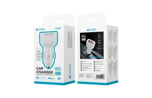 [CC1217] CARICATORE UNICO DA AUTO 12V CON 2 USB-A QUICK CHARGE E 1 PORTA USB-C POWER DELIVERY 20W 