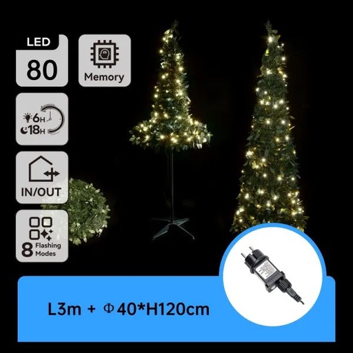 [AI002053] ALBERO DI NATALE LUMINOSO PIEGHEVOLE, BIANCO FREDDO 1.2M