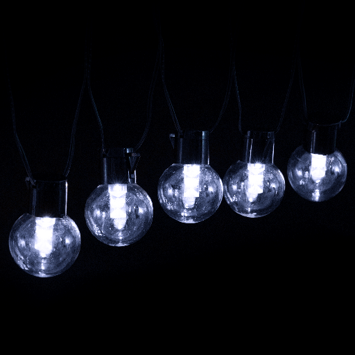 [AI82001] CATENA LUMINOSA A BASSO VOLTAGGIO G50 CON LUCI TONDE BIANCHE, LUCE FREDDA, 5M