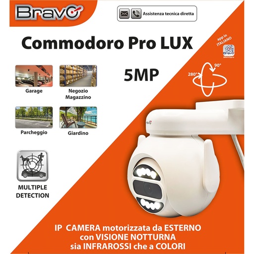 [COMMODOROPROLUX] TELECAMERA VIDEOSORVEGLIANZA BRAVO MODELLO COMMODORO PRO LUX 5MP WIRLESS 