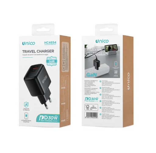 [HC4654] CARICATORE UNICO DA RETE 1 USB-C POWER DELIVERY  30W  E 1 USB-A QUICK CHARGE 18W