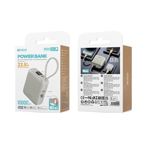 [PB2243] CARICATORE UNICO POEWERBANK MINI UNICO 10000MAH 22.5W CON DISLPAY E LACCETTO 