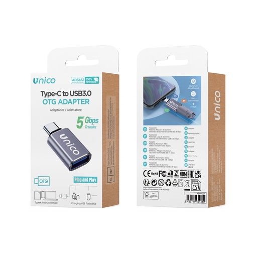 [AD5452] ADATTATORE UNICO OTG ( ON THE GO ) DA USB -C  A PRESA USB 3.0  CORPO IN METALLO 
