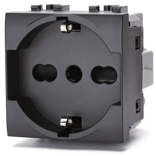[AI209131] FRUTTO CONTAKT PRESA SCHUKO 16A + TERRA CENTRALE DA INCASSO 10/16A 250V NERO TIPO BTICINO LIVINGLIGHT - INTERNATIONAL 