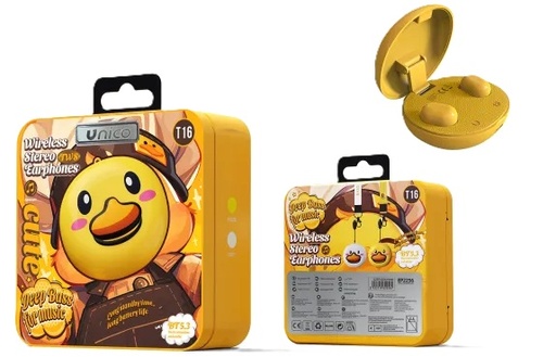 [EP2256] AURICOLARI UNICO BLUETOOTH TWS (TRUE WIRELESS STEREO ) CON GOMMINO  PAPERINO GIALLO EDIZIONE SCATOLA DI FERRO
