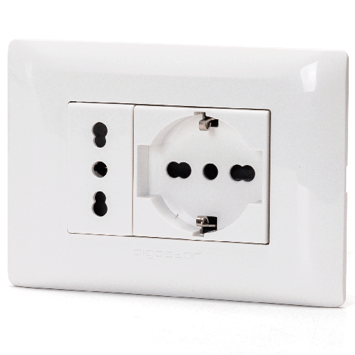 [AI411466] PLACCA CONTAKT CON COMBINAZIONE PRESA BIVALENTE 10/16 E PRESA SCHUKO 16A TIPO BTICINO MATIX 