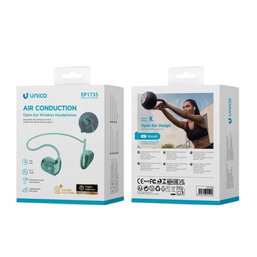 [EP1735BLU] AURICOLARI UNICO BLUETOOTH MAGNETICO OEW (open ear wirless ) PRATICO PER LO SPORT 