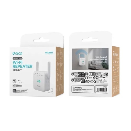 [WA2233] AMPLIFICATORE DI SEGNALE UNICO  WI-FI REPEATER VELOCITA' DI TRASFERIMENTO FINO A 300MBPS SU BANDA 2.4GHZ 