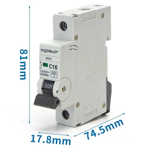[AI197636] INTERRUTTORE CONTAKT MAGNETOTERMICO 1P 16A CURVA C  GRIGIO