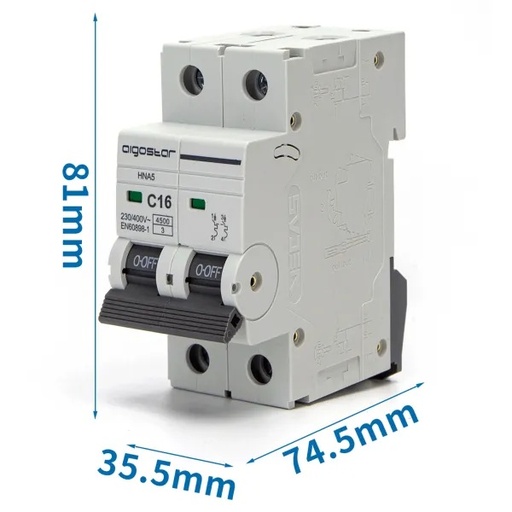 [AI197704] INTERRUTTORE CONTAKT MAGNETOTERMICO 2P 16A CURVA C  GRIGIO
