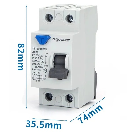 [AI197827] INTERRUTTORE CONTAKT DIFFERENZIALE 2P 25A 30MA AC  GRIGIO