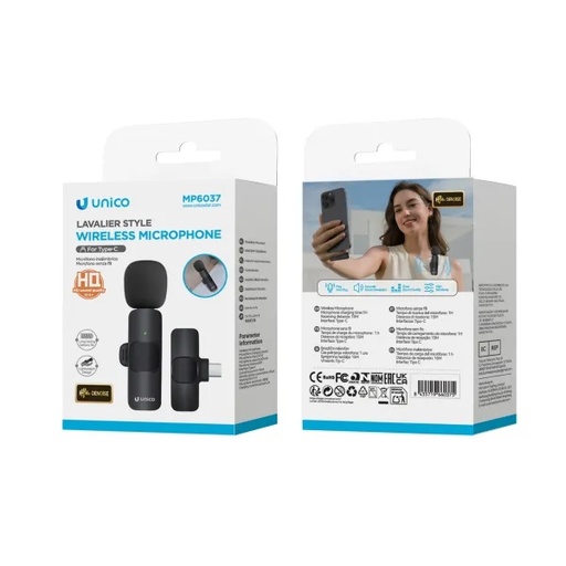 [MP6037] MICROFONO  LAVALIER WIRELESS RICARICABILE UNICO  38DB  DISTANZA DI TRASMISSIONE 15MT  