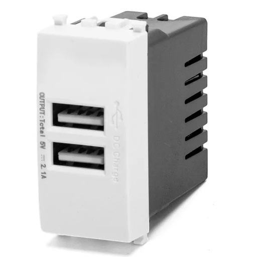 [AI189662] FRUTTO CONTAKT  CON DOPPIA PRESA USB - A  DA INCASSO 250V TIPO VIMAR PLANA 