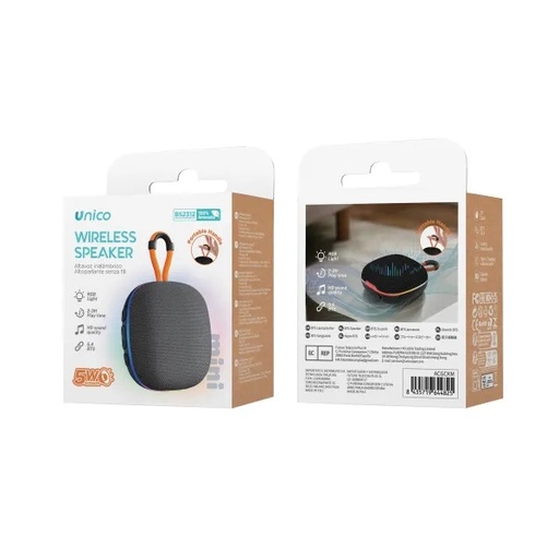 [BS2312] CASSA BLUETHOOT MINI RICARICABILE PORTATILE  UNICO CON LED RGB LIGHT E RIVESTIMENTO IN TESSUTO 5W 