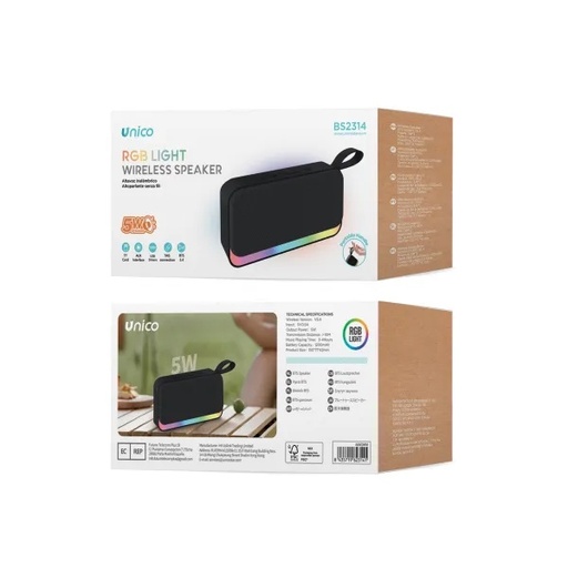[BS2314] CASSA BLUETHOOT MINI RICARICABILE PORTATILE  UNICO CON LED RGB LIGHT E RIVESTIMENTO IN TESSUTO 5W 