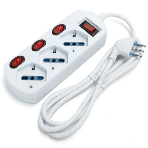 [CT2025B] PRESA MULTIPLA CONTAKT 3 BIPRESE + SCHUKO + INTERRUTTORI SEPERATI E GENERALE + CAVO 1.5 MT. MAX3680  SPINA 16A BIANCO