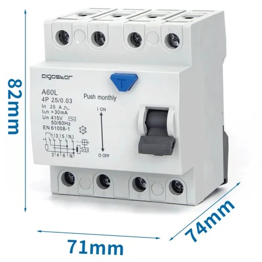 [AI197865] INTERRUTTORE CONTAKT DIFFERENZIALE 4P 25A 30MA AC  GRIGIO