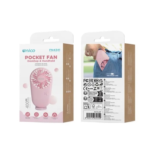 [FN4341R] MINI VENTILATORE UNICO TASCABILE A SETTE PALE CON BASE ROSA