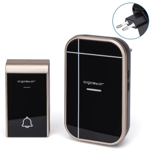 [CT197940] CAMPANELLO SENZA FILI CONTAKT DIGITALE WIRELESS AUTOALIMENTATO CARICA CINETICA CON SPINA 220V NERO E ORO