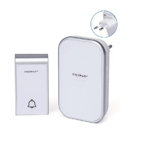 [CT197933] CAMPANELLO SENZA FILI CONTAKT DIGITALE WIRELESS  AUTOALIMENTATO CARICA CINETICA CON SPINA 220V BIANCO E ARGENTO