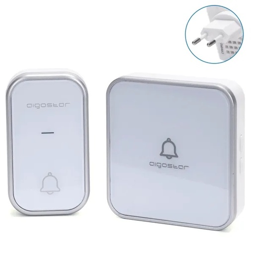 [CT213725] CAMPANELLO SENZA FILI CONTAKT DIGITALE WIRELESS AUTOALIMENTATO CARICA CINETICA CON SPINA 220V BIANCO E ARGENTO