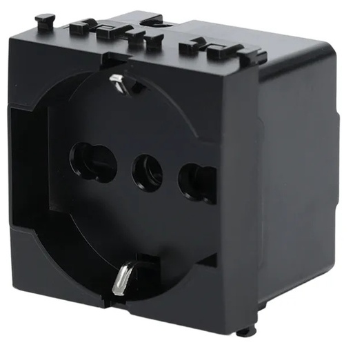 [AI312459] FRUTTO CONTAKT  PRESA SCHUKO 16A + TERRA CENTRALE DA INCASSO 10/16A 250V TIPO VIMAR PLANA NERO