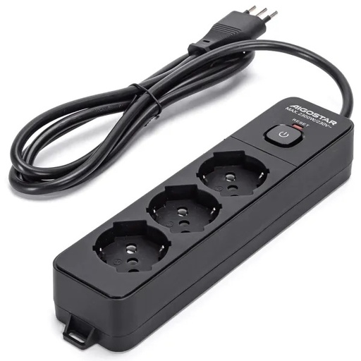 [CT2020N] PRESA MULTIPLA CONTAKT 3 BIPRESE+SCHUKO+INTERRUTTORE+ CAVO 1.5MT MAX2300W  (SPINA 10A) NERA