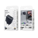 CARICATORE UNICO DA RETE 2 PORTE USB-C E 1 PORTA USB -A POWER DELIVERY 65W TUV-GS NERO 