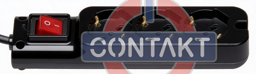 [CT2003N] PRESA MULTIPLA CONTAKT 3 BIPRESE+SCHUKO+INTERRUTTORE+CAVO 1.5MT SPINA 16A MAX3500W NERO