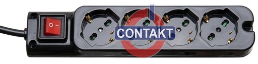 [CT2004N] PRESA MULTIPLA CONTAKT 4 BIPRESE+SCHUKO+INTERRUTTORE+CAVO SPINA 16A 1.5MT MAX3500W NERO