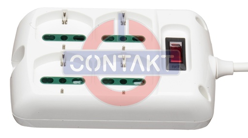 [CT2010B] PRESA MULTIPLA CONTAKT QUADRATA 4 BIPRESE+SCHUKO+CON INTERRUTTORE + CAVO 1.5MT MAX2300W (SPINA 10A) BIANCO