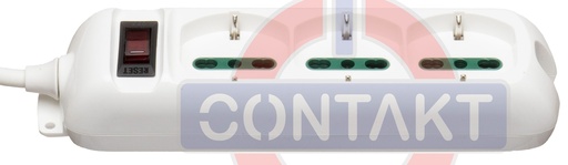 [CT2020B] PRESA MULTIPLA CONTAKT 3 BIPRESE+SCHUKO+INTERRUTTORE+ CAVO 1.5MT MAX2300W (SPINA 10A) BIANCO 