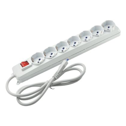 [F8164] PRESA MULTIPLA FAI 7 BIPRESE + SCHUKO + INTERRUTTORE + CAVO 1,5 MT MAX 3500W SPINA 16A BIANCO