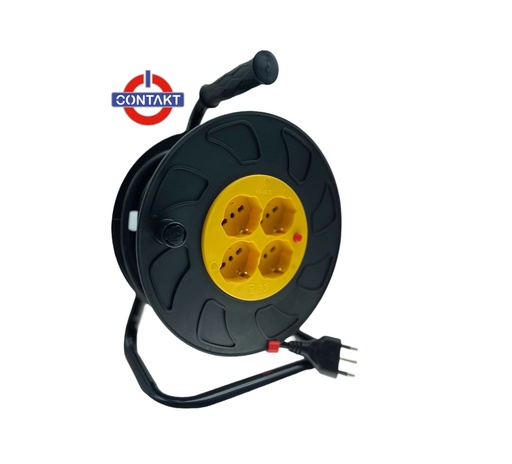 [CT3125] AVVOLGICAVO CIVILE CONTAKT APERTO 4 BIPRESE+SCHUKO E DISGIUNTORE SEZ. 3X1.5 25MT